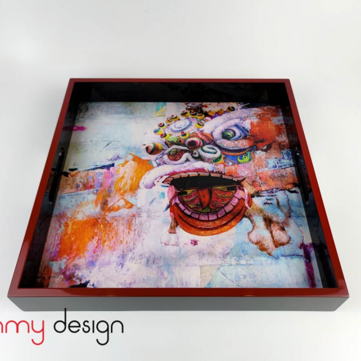 Lacquer rectangular tray with SF Dragon dance Skullface 34,5*34,5*4,7cm